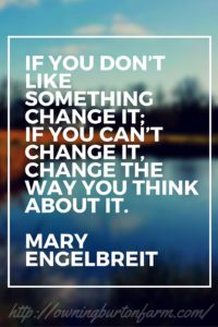 Try this! “If you don’t like something change it; if you can’t change it, change the way you think about it.” – Mary Engelbreit