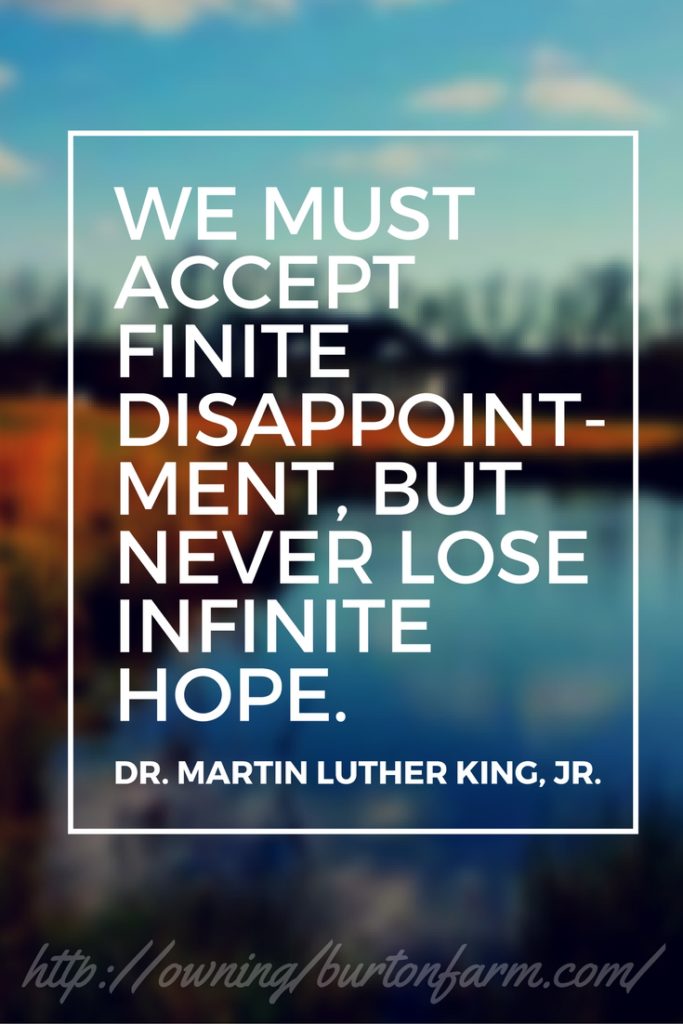 Quote - We must accept finite disappointment, but never lose infinite hope. - Dr. Martin Luther King, Jr.